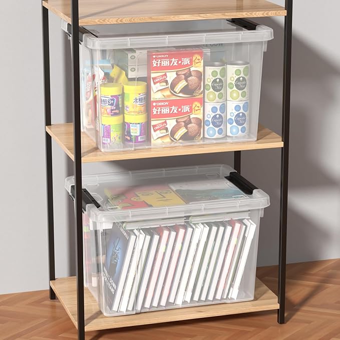 Buyitt 50 Quart Heavy Duty Clear Storage Container with Wheels & Lid, Latching Plastic Storage Box Bin (19.84L x 15W x 12.6H), Stackable, See-Through Organization Tote (4 Pack)