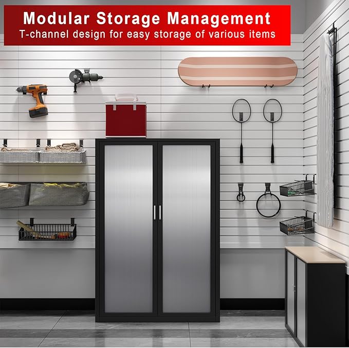 4'H x 8'W Slatwall Panel Garage Wall Organizer, Heavy Duty Slat Wall Paneling Sheets, Interlocking PVC Panels, Garage Slatwall for Tool Organization Mounted Storage Systems