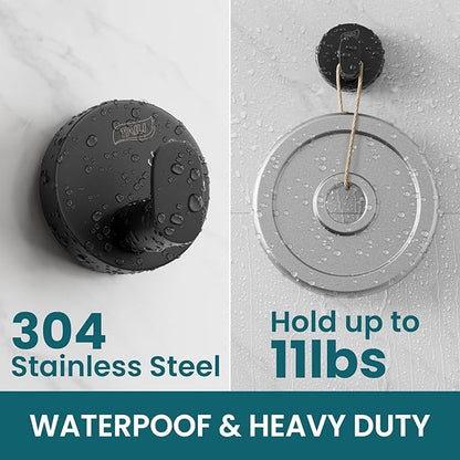 TAILI 304 Stainless Steel Bathroom Suction Hooks for Towel, Bathrobe, Loofah, No Damage Hanging Glass Shower Wall Hook, Patented Strong Suction Cup Holder, Hold Up to 11 Lbs, 2 Pack, Black