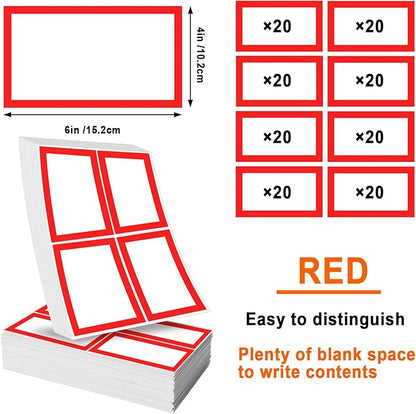 6 x 4 inch Large Moving Labels for Boxes, Blank Moving Boxes Labels Stickers, 160pcs 8 Color Coded Moving Stickers Packing Labels Stickers for Home Organization Projects, Kitchen, Storage Bins (Red)