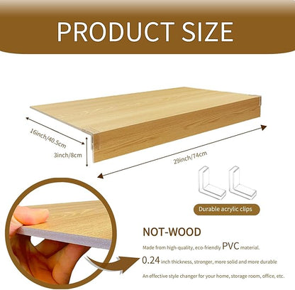 Wire Shelf Cover, Wire Rack Covers for Pantry,PVC Wood-Look Faux Wood Shelf Liners,29x16 Inch,0.24 inch Thick for Home and Kitchen Organization