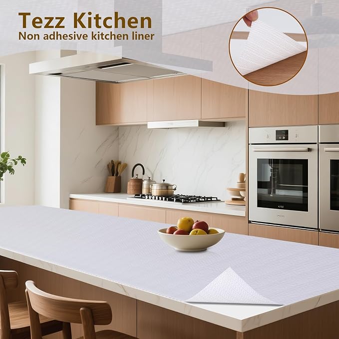 Shelf Liner, 14 Inches x 40 FEET Non-Slip Kitchen Cabinet Liner, Washable Oil-Proof Non-Adhesive Contact Paper for Kitchen Drawer, Cabinet, Shelves, Cupboard, Refrigerator, Storage, Desks, Countertop