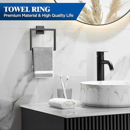 7-Pieces Matte Black Bathroom Hardware Accessories Set, SUS304 Stainless Steel, 16 Inch Bath Towel Bar Set, Towel Holder, Towel Racks for Bathroom Wall Mounted