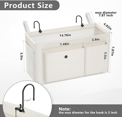 Edudif Bedside Caddy Bedside Organizer with Fixed Straps & Water Bottle Holder, Bunk Bed Caddy ideal for Home, Dorm, Hospital, Crib, Versatile Bedside Storage Solution (White 2pcs)