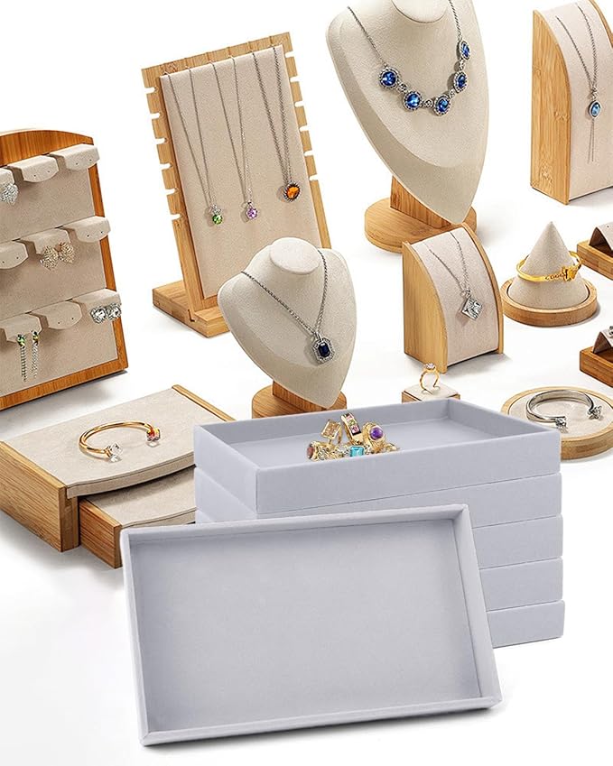 Velvet Jewelry Trays, 12pcs Stackable Jewelry Trays Velvet Tray, Jewelry Drawer Organizer Inserts Jewelry Display Tray For Necklace Earring Ring Bracelet,8.26 x 4.92 x 0.98 Inches