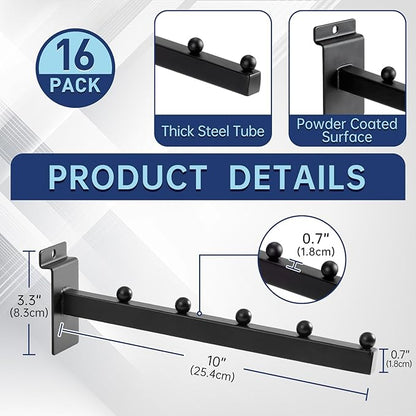 16 Pack Waterfall Slatwall Hooks, Heavy Duty Slatwall Display Hangers and Accessories for, Retail Display, Garage, and Home Storage (10 Inch)