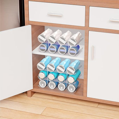 Yieach 3 Tier Stackable Water Bottle Organizer for Cabinet - Larger Compartment Water Bottle Holder for 40 oz Stanley Cup,Yeti and Other Tumbler Organizer,Waterbottle Storage and Wine Rack for Fridge