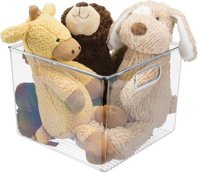 mDesign Plastic Deep Home Storage Organizer Basket Bin with Handles for Cube Furniture Shelving in Office, Closet, Bedroom, Laundry Room, Nursery, Kids Toy Room Shelf - Ligne Collection, 8 Pack, Clear
