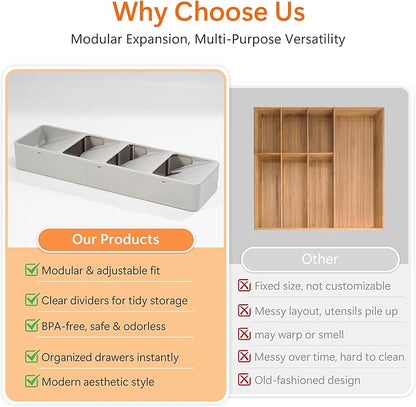 Li & Zhao Silverware Organizer for Drawer - Utensil Drawer Organizer Compact Utensil Organizer Silverware Tray Cutlery Organizer Spoon Drawer Kitchen for Kitchen, Office, Bathroom, Living room