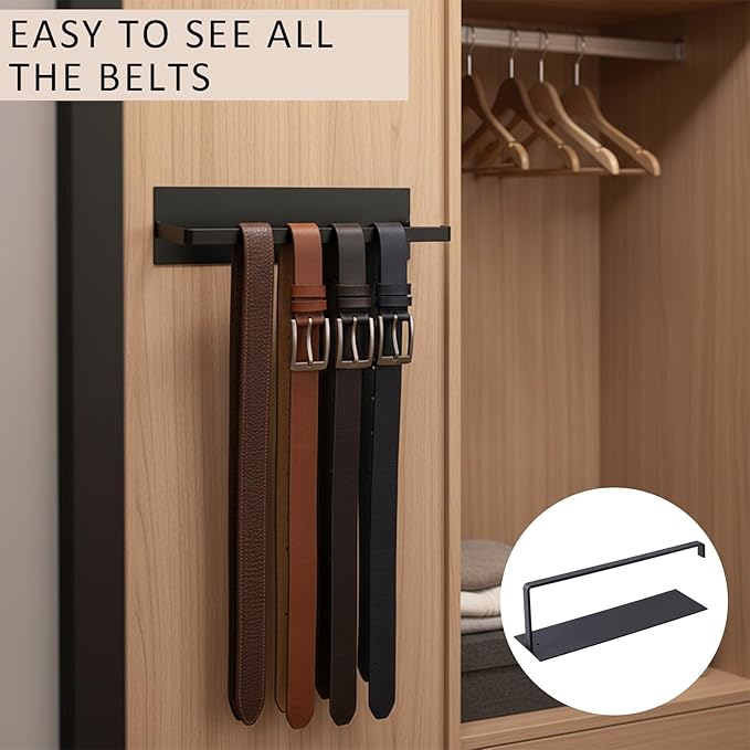 Lolytama 2pack Belt Hanger for Closet,Self Adhesive Belt Holder Organizer,Stainless Steel Belt Hanger Wall Mount,Tie Hanger for Closet for Belt, Scarves,Ties, Hats,Camisoles,Bras