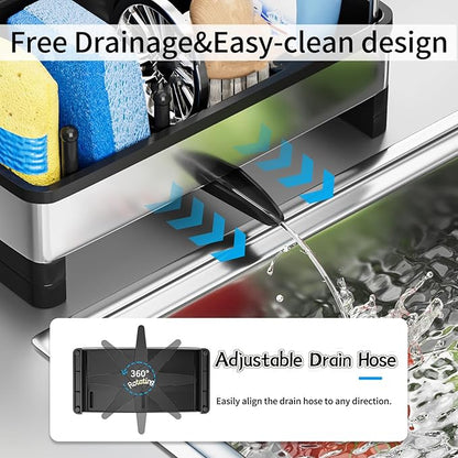SOVGIZF Sponge Holder for Kitchen Sink,Sink Caddy Organizer with Removable Brush Holder,Kitchen Countertop Soap Dispenser Storage with Detachable Towel Rack,Black