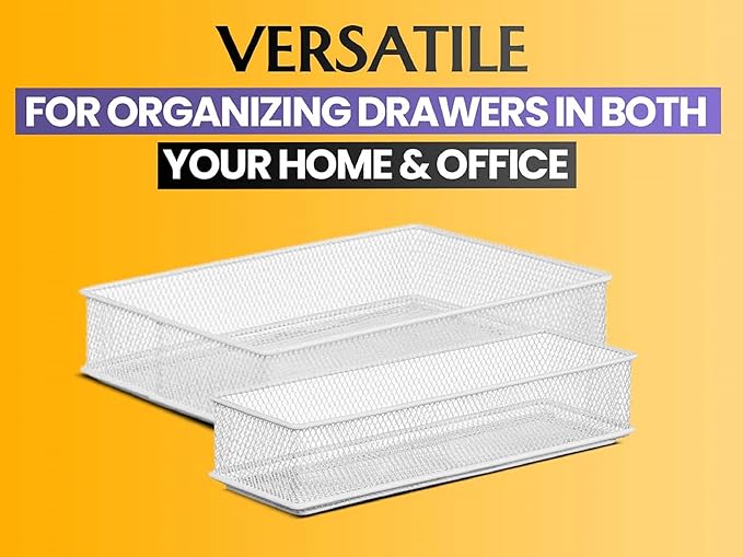 YBM HOME White Mesh Desk Drawer Organizer Tray for Home and Office - Multipurpose Storage Holder