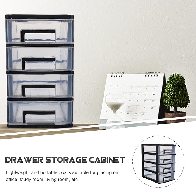 4-Drawer Plastic Storage Cabinet Organizer Clear Stackable Storage Drawers for Desk Closet Office Craft Room and Pantry Compact 9.8 X 5.9 X 9.8 Inches