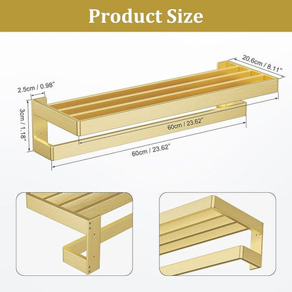 TNOMS Double Towel Bar for Bathroom Brushed Gold Towel Rack 23.6-inch Towel Holder Stainless Steel Wall-Mounted Bathroom Hardware Accessories