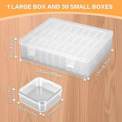 Bead Organizer Box, 31 Mini Clear Jewelry Organizers and Hinged Lid Bead Storage Containers, Ideal for DIY Jewelry Crafts, Screws and Small Parts Craft Storage