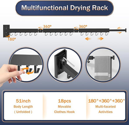Clothes Drying Rack Wall Mounted,Laundry Rack Wall Wount,Drying Rack Clothing for Laundry,Retractable Dryer Racks,Wall Mounted Drying Rack Collapsible, Black, Sandy Coating,3z-b01