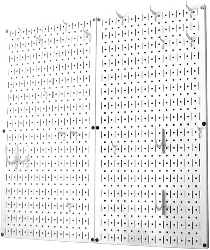 Wall Control Kitchen Pegboard Organizer Pots and Pans Storage Rack Organization Kit with White Pegboard and White Accessories