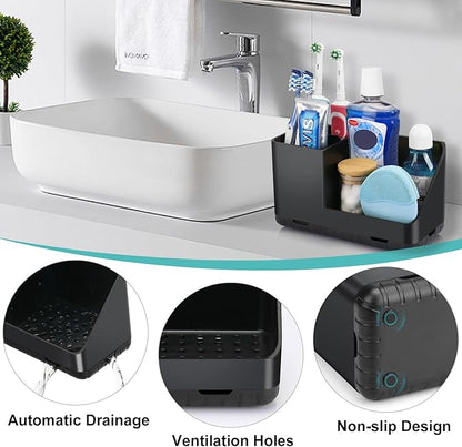 PARKMANI Toothbrush Holders for Bathrooms, Kids Electric Toothbrush and Toothpaste Holder, Toothbrush Organizer with Drainage, Tooth Brush Holder for Bathroom Countertop Organizer (Black)