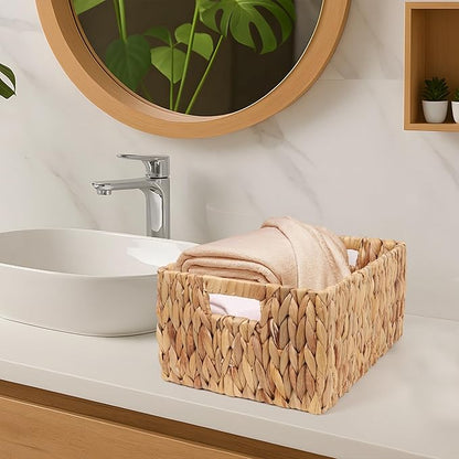 FEIALNDUO Wicker Shelf Baskets, Woven Storage Bins for Shelves Pantry Organizers and Storage with Handles Home Decor (Natural, 15"D x 11"W x 7"H)
