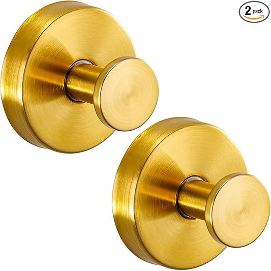 Supopular Reusable Heavy Duty Suction Cup Hooks for Kitchen/Bathroom/Shower - Wet-Proof Hooks for Towels, Robes, Loofah&Wreaths/No Drill Mounting on Glass, Tile, Metal (2, Brushed Gold)