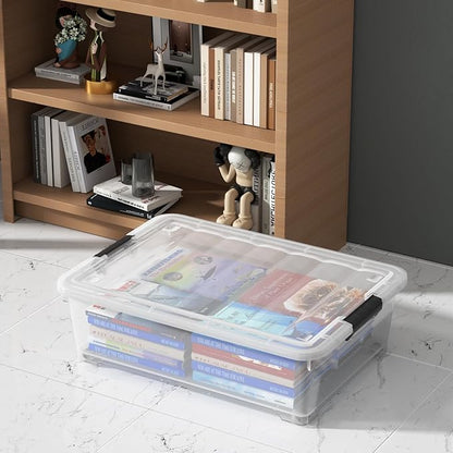Zerdyne 25 L Clear Under Bed Storage Bins with Lids, 4-Pack Under Bed Plastic Latch Storage Box with Wheels