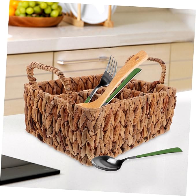 Rustic Woven Storage Basket Cutlery Storage Decor Fork Basket Desktop Cutlery Organizer
