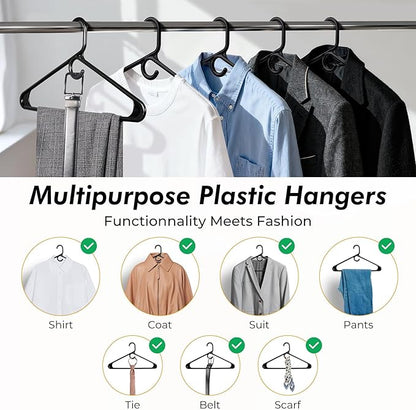 HOUSE DAY Quality Plastic Clothes Hangers 38 Pack – Super Heavy Duty 20lb Capacity Thick Strong Closet Hangers Black for Adult Clothing – Durable for Coats, Jackets, Jeans, Pants