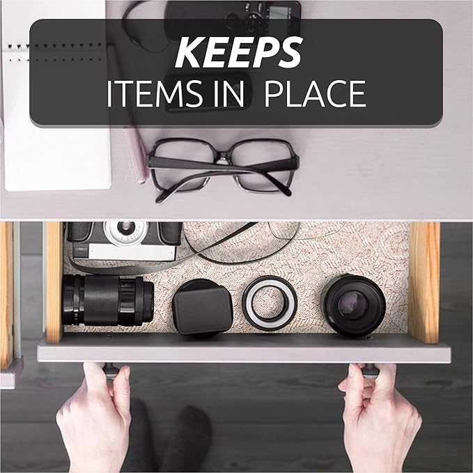 FIFTY FEET 12X360 Inch Shelf Liner with Scissor & Tape Measure for Kitchen Cabinets, PVC Drawer Liner for Dresser Non-Slip Bathroom, Non-Adhesive Cabinet Liner Washable (Chocolate Cream Color)