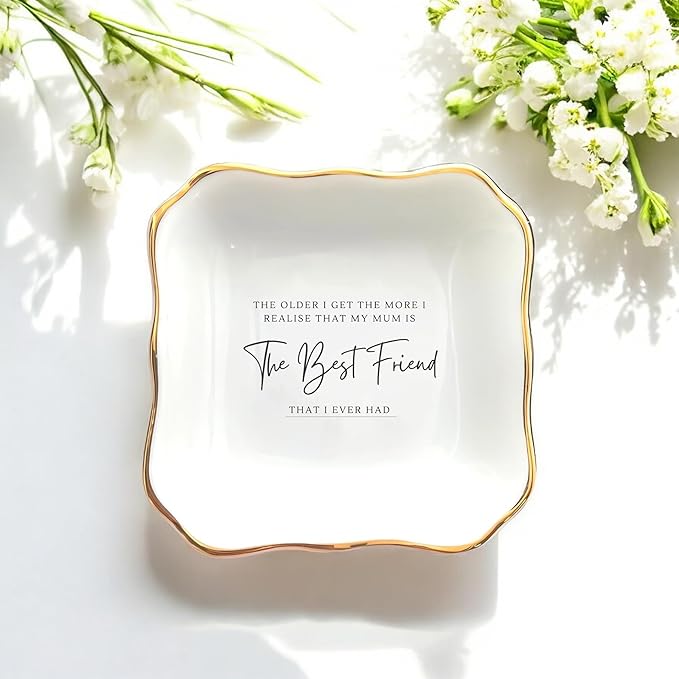 HatafaFurni Ring Dish Holder for Mum Gifts | Present For Mom | Mother's Day Gift | Thank You Mom Gift | Jewelry Dish Gift For Mum - I Realise That My Mum is The Best Friend - Ceramic Trinket Tray