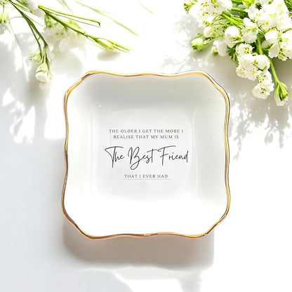 HatafaFurni Ring Dish Holder for Mum Gifts | Present For Mom | Mother's Day Gift | Thank You Mom Gift | Jewelry Dish Gift For Mum - I Realise That My Mum is The Best Friend - Ceramic Trinket Tray