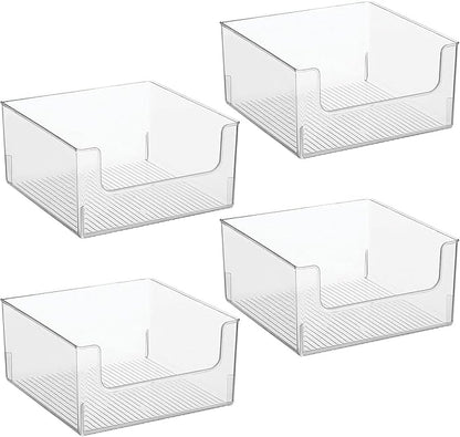 mDesign Modern Wide Plastic Open Front Dip Storage Organizer Bin Basket for Bathroom Organization - Vanity Shelf, Cubby, Cabinet, and Closet Organizing Decor - Ligne Collection - 4 Pack - Clear