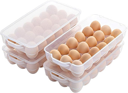 Clear Plastic Egg Holder for Refrigerator, Stackable Egg Storage Trays With Lid & Handles, Plastic Egg Box Carrier 4 Pack, BPA-Free Egg Storage Container for 18 Eggs