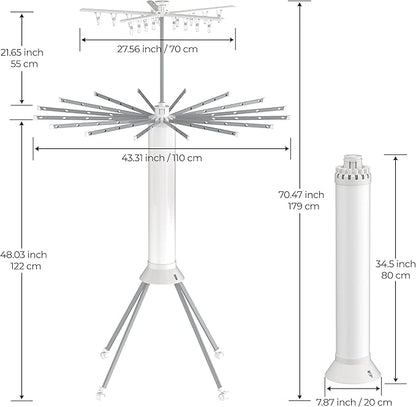 Clothes Drying Rack Foldable, 4-Legged Double Dryer Rack with 20 Clips, Laundry Drying Rack with 4 Pulleys, Portable Drying Rack Clothing, Collapsible Indoor Hanging Dry Rack for Clothes, Socks, Towel