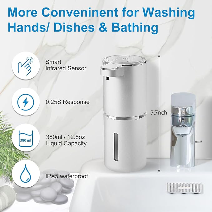 Gotofine Automatic Liquid Soap Dispenser,4-Level Adjustable, Wall Mount,USB Rechargeable,12.8oz/ 380ml,Touchless Hand & Dish Soap Dispenser for Bathroom, Kitchen,Hotel, Restaurant
