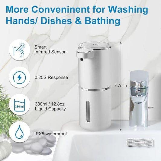 Gotofine Automatic Liquid Soap Dispenser,4-Level Adjustable, Wall Mount,USB Rechargeable,12.8oz/ 380ml,Touchless Hand & Dish Soap Dispenser for Bathroom, Kitchen,Hotel, Restaurant