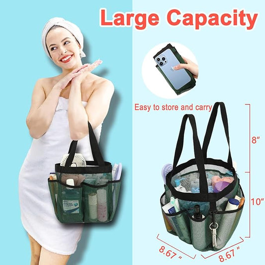 Fammart Mesh Shower Caddy Portable for College Dorm Room Essentials, 8-Pocket Large Shower Basket Tote Bag with 2 Handles for Toiletry, Bathroom, Beach, Camp, Gym