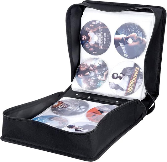 CD/DVD Binder, CD DVD Case Holder Binder 400 Capacity CD/DVD Wallet Storage Booklet Album Box (White Binder, Rose)