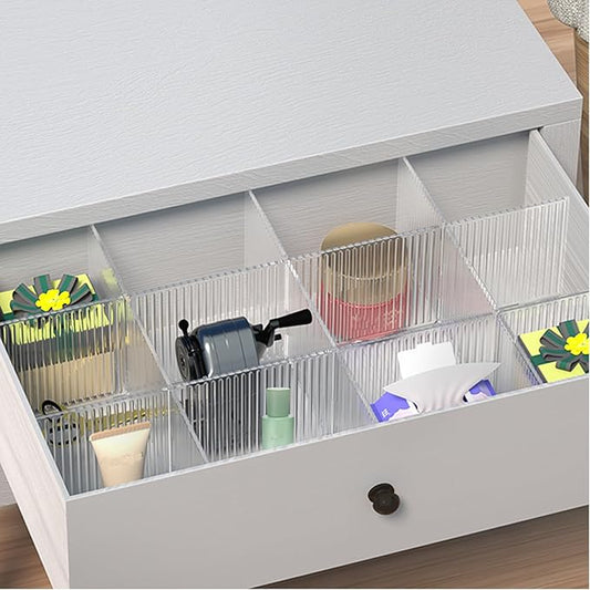 Onerbuy 8pcs Adjustable Grid Drawer Dividers DIY Plastic Closet Separator Tidy Organizer Container for Underwear Socks Belt Office Supplies(Transparent White)