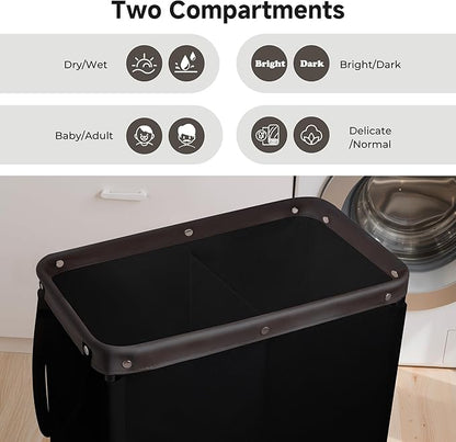 StorageWorks 2 Section Laundry Hamper, Rolling Laundry Cart with Wheels and Handles, Laundry Room Double Sorter for Organizer and Storage, 26.4 Gal(100L), Black