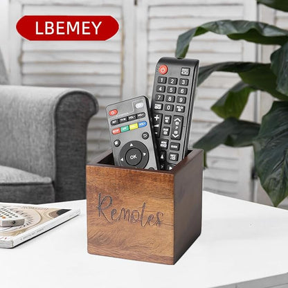 Acacia Wood TV Remote Holder, Caddy and Organizer for Table, Vintage Farmhouse Desk Caddy (Brown for 2 or 3 Remote Controls)