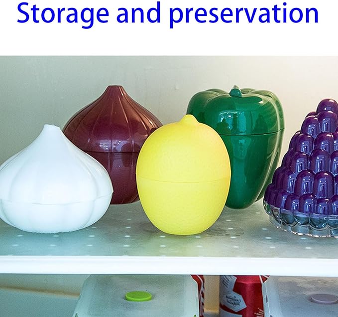 Tiydiygo 6PCS Fresh Food Savers Vegetable Fruit Shape Containers Set,Reuseable Avocado Lemon Tomatoes Pepper Onion Garlic Storage Keeper Sealing Box Fresh Bowls for Refrigerators