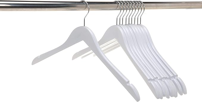 Quality Hangers Semi Curved Wooden Suit Hangers - Smooth Finish Solid Wood Coat Hanger with Swivel Hook - Perfect for Jackets Pants - Dress Clothes Hangers - White - 20 Pack