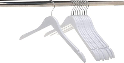 Quality Hangers Semi Curved Wooden Suit Hangers - Smooth Finish Solid Wood Coat Hanger with Swivel Hook - Perfect for Jackets Pants - Dress Clothes Hangers - White - 20 Pack