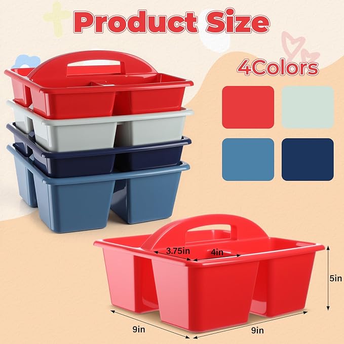 Kathfly 8 Pack Caddy Organizer with Handle, Stackable Organization Storage, Small Plastic Basket Classroom Caddy for Table Desk Office Pencil Kids Room Craft Art Teacher School Supplies (Blue Red)