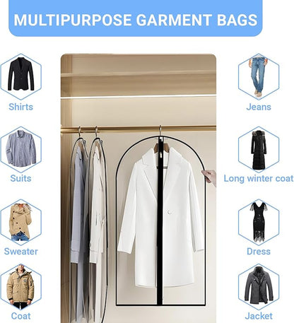 Garment Bags for Hanging Clothes 24'' x 48'' (Set of 12) Coat Covers for Closet Foldable Washable Dress Bags for Hanging Clothes for Long Dress Dance Costumes Suits Gowns Coats