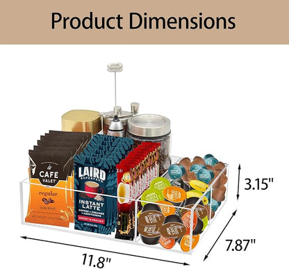 Coffee Station Organizer for Countertop, Removable Dividers Coffee Bar Accessories for Storage Sugar Packets Tea Bags, Clear