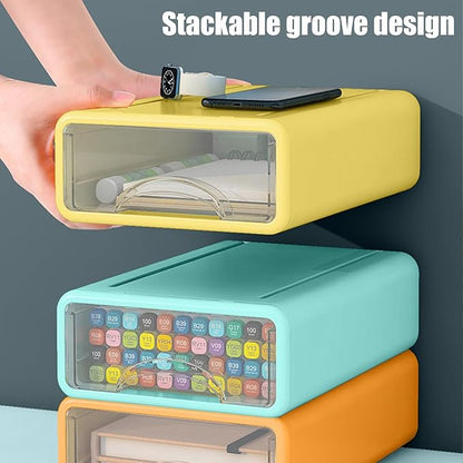 Desk Organizer with Drawers, Stackable Storage Drawers with Compartments Desktop Organization for Office Supplies, Makeup, Pencils, Tape, Erasers, Paperclips, Chargers (2S2M)
