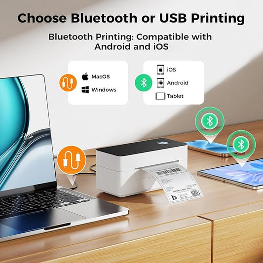 SVANTTO Bluetooth Thermal Shipping Label Printer 4x6, Compatible with Windows/Mac/Android/iOS, High-Speed 4x6 Label Printer for USPS, UPS, Ebay, Etsy, Shopify, Poshmark, Inkless Printing