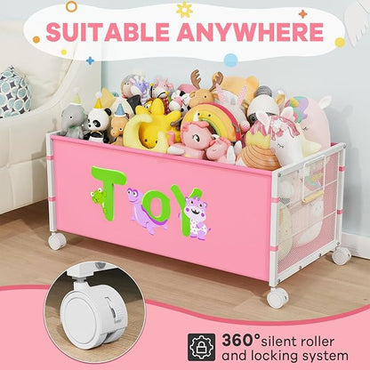 Large Toy Box, Toy Storage Organizer for Kids, Toy Chest for Toddlers with 360° Wheels, Toybox for Living Room, Oxford Cloth Toy Box for Boys, Girls, Stuffed Animals, Clothes