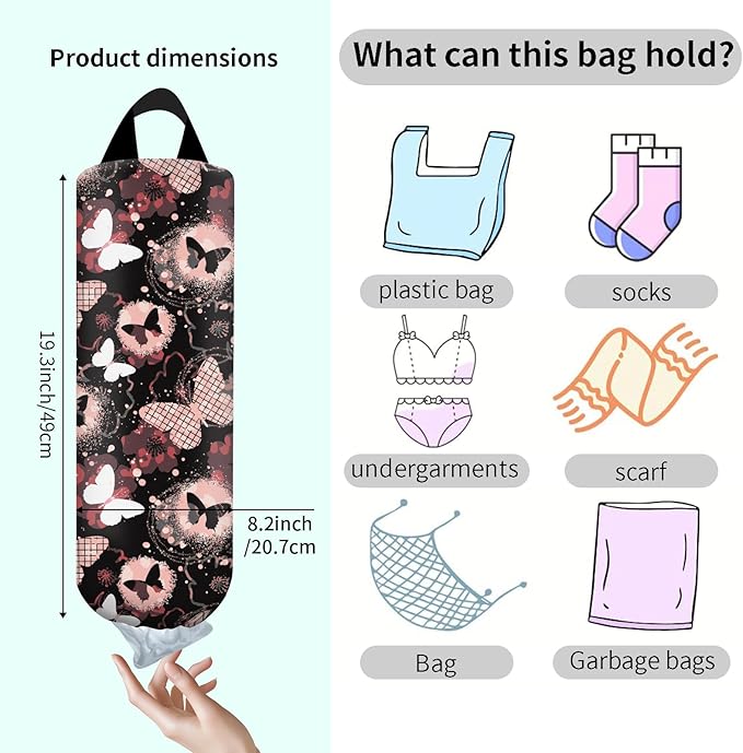 Plastic Bag Holder, Wall Mount Grocery Bag Organizer, Funny Hanging Trash Bag Storage Dispenser for Home Kitchen Luxuious Colorful Butterfly